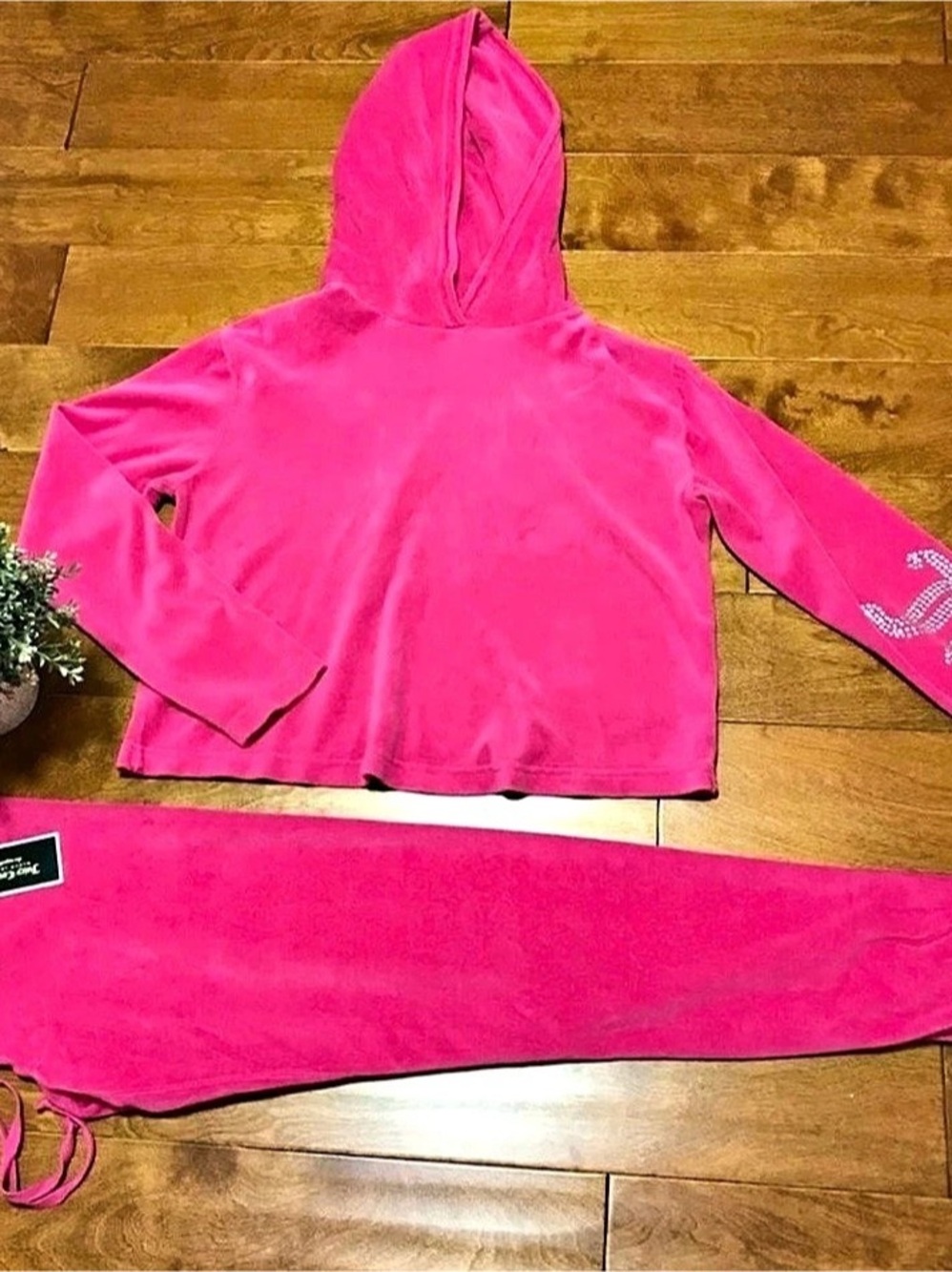 Juicy Couture OG Big Bling Velour Tracksuit Pink Hoodie & Pants Set M/L